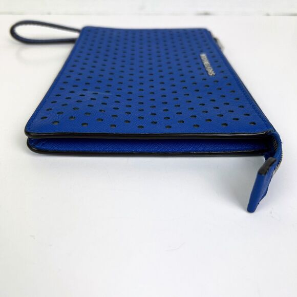 Michael Kors Wristlet Clutch Organizer Pouch w/ Card Slots Cobalt Blue Leather - Picture 7 of 16